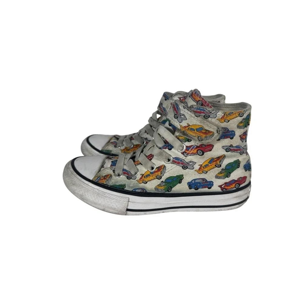 Converse Chuck Taylor All Star Youth 12 High Top Race Car Print A04743F White